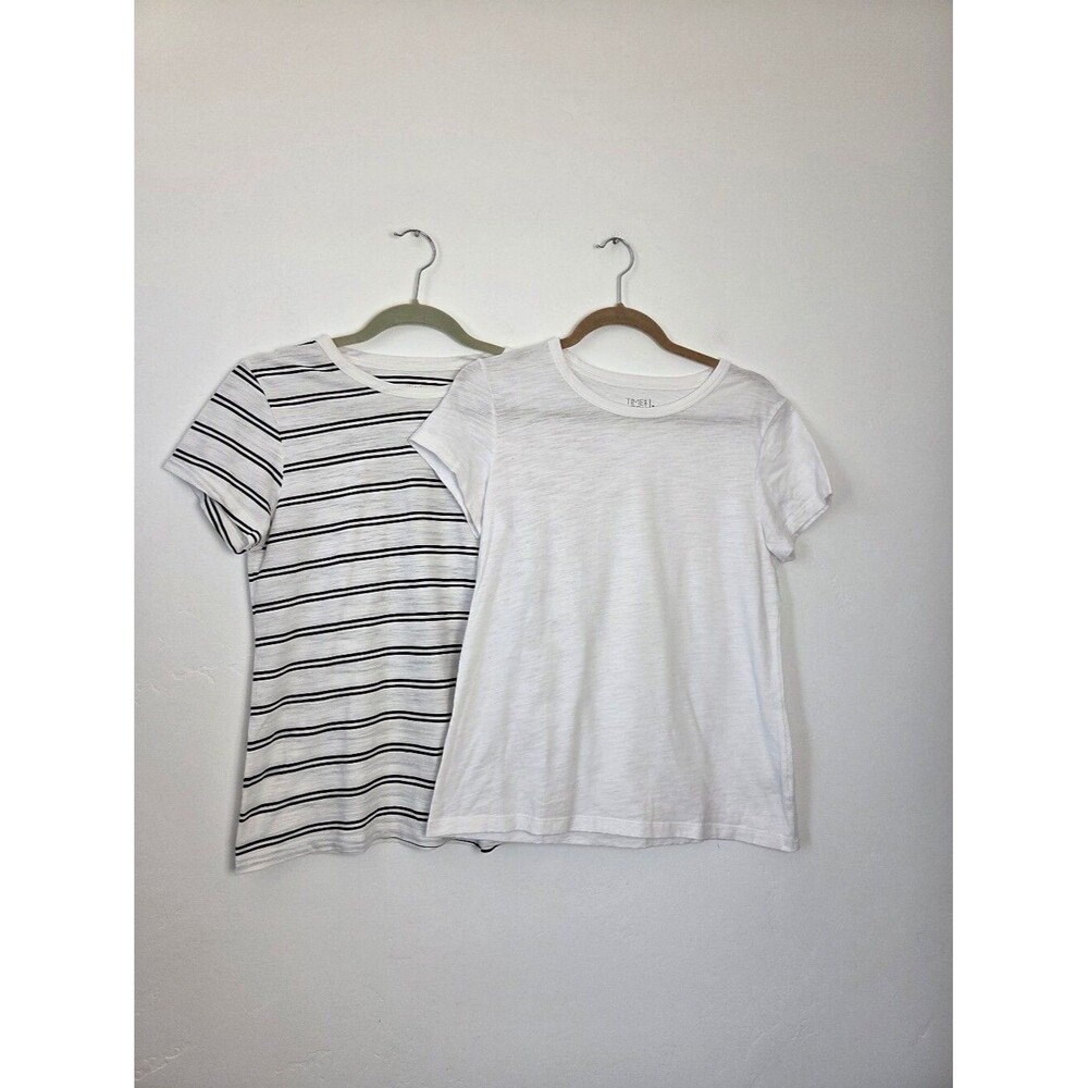 Bundle Of Two Time & Tru T-Shirts Round Neck White Striped Cotton Blend Basic S